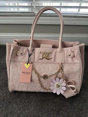 Juicy Couture Powder Pink Gold Chain Flower Charm Embossed Logo