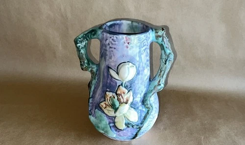 Weller Pottery Antique American Arts & Crafts Silvertone Handled Vase