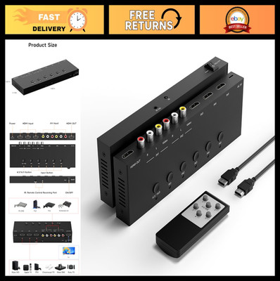 5-in-1 RCA/HDMI Switcher, 3-Way HDMI 2.0 & RCA to HDMI Converter, 4K 3D Support