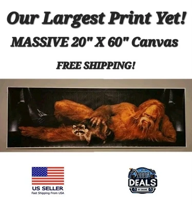 DEALS BY SHANE HUGE Bigfoot with Raccoon - Unframed Canvas Print - 20" x 60" HARRY - Saskwatch