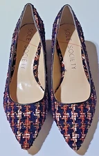 sole society andorra red/navy multi black tweed houndstooth block heel pump 11m