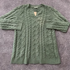 J Jill Sweater Womens Large Green Chenille Cable Knit Tunic Pullover Soft