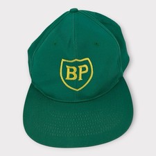 Vintage 90’s BP Oil Gas Twill Cotton Trucker Snap Back Hat Green Yellow Old Logo