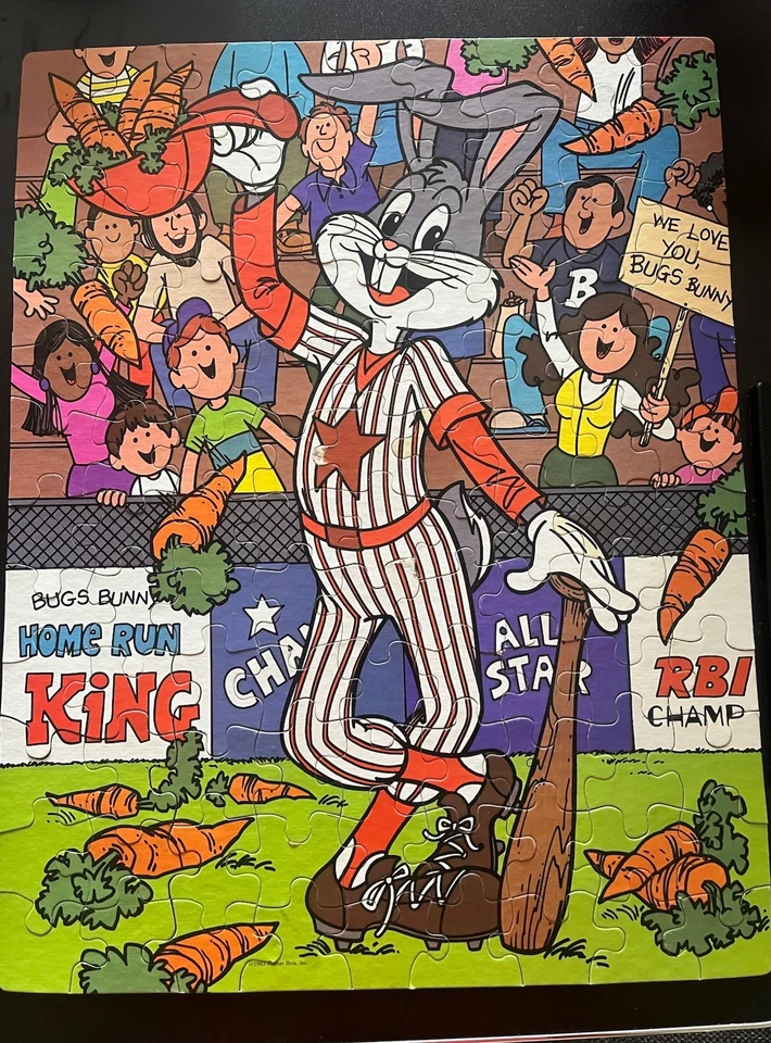 Baseball Bugs Bunny and Friends 100 peças quebra-cabeça dourado vintage 1983 All Star completo - Imagem 2 de 4