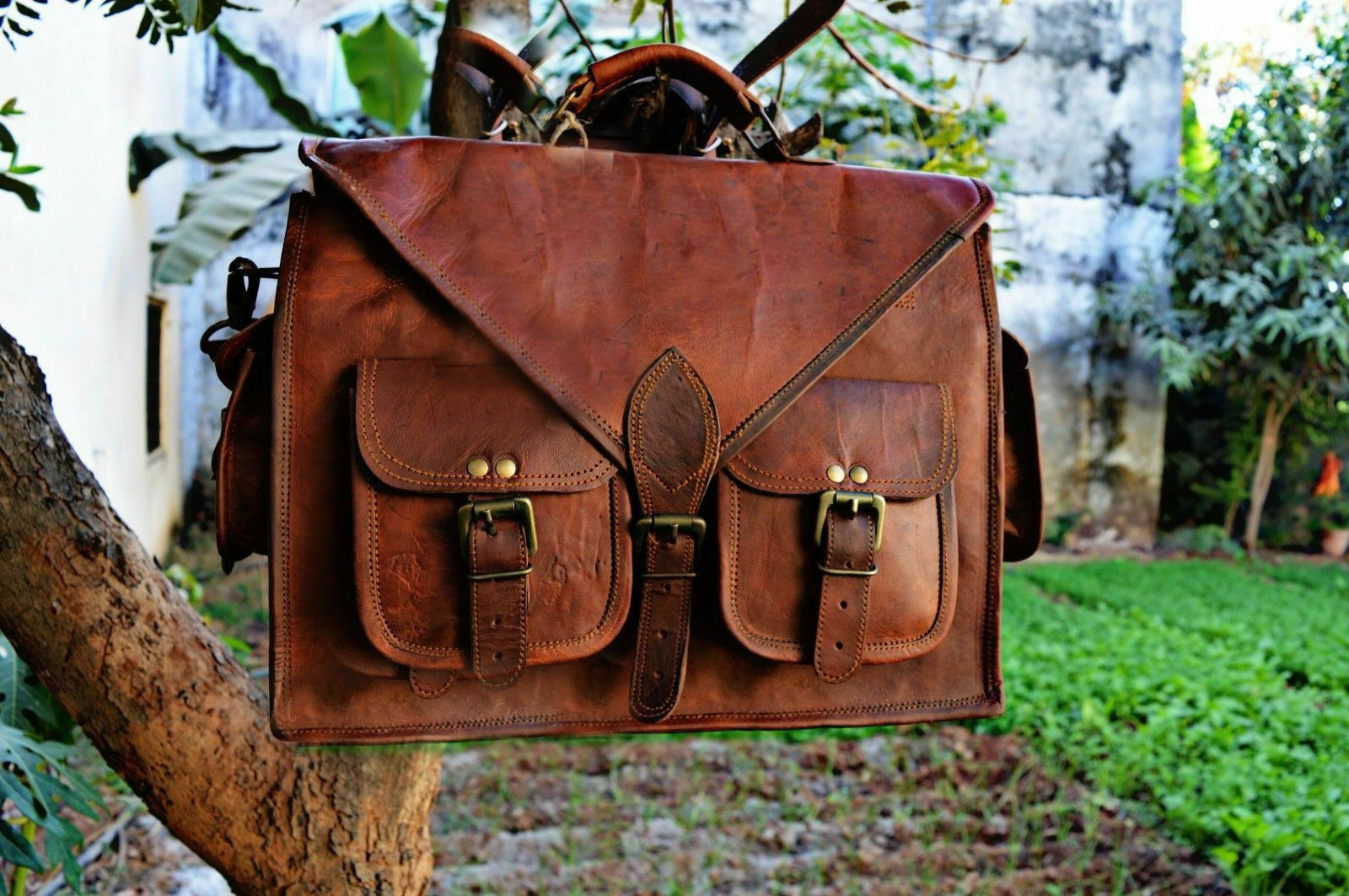 Laptop Phones File Accessories Men Leather Laptop Messenger Briefcase Bag Fits