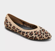 A New Day Women's Light Brown Leopard Claire Knit Washable Ballet Flats NWT