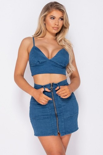 Bodycon Two Piece Denim Crop Top 