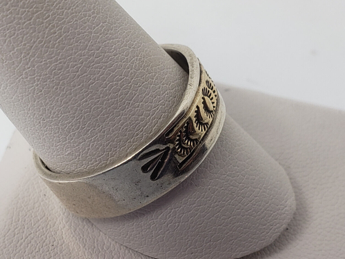 Indianer NA Ring .925 Gr. 11 Band 14K GP 1/4 Zoll breit V Hicks Navajo Vintage - Bild 3 von 9