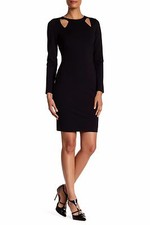 NWT Halston Heritage Size Small Long Sleeve Ponte Dress Front Cutouts Black $375