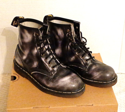 Vintage Dr. Martens Black W/  White Spray Mens Size 7 Made In England Doc's RARE