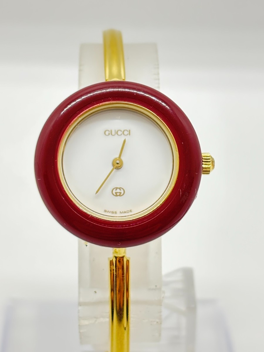 Exc+5] GUCCI 11/12 Change Bezel Watch White Dial Red Bezel Used