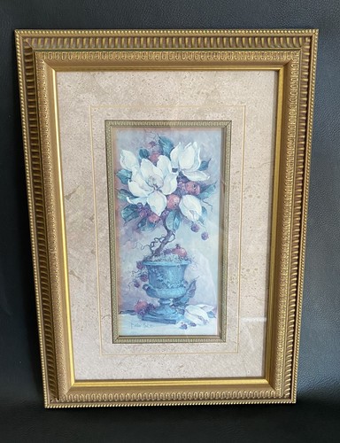 Vintage Home Interiors Barbara Mock Magnolia Topiary Print in Gold Frame