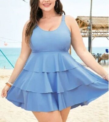 Bloomchic 10 MEDIUM Light Blue Gathered Detail Tiered Ruffle Hem