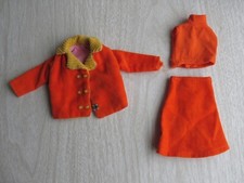 VTG Barbie CLONE Maddie Mod 3 PC Orange Velour Corduroy Jacket Skirt Top READ
