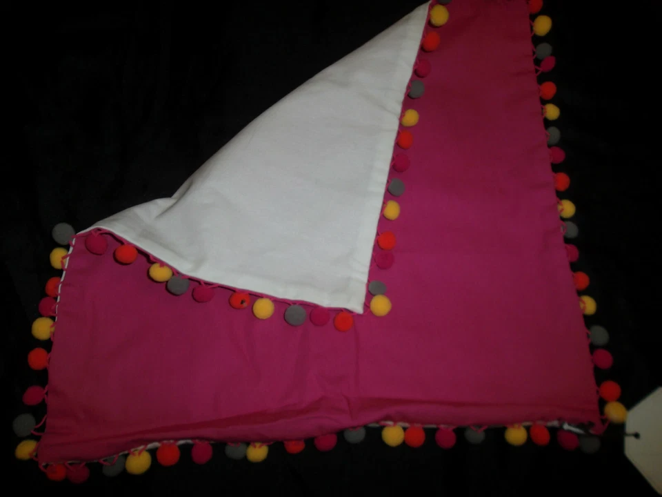 Pottery Barn Dorm Pom Pom Monogram 'GA' Pillow Cover 16" Pink Cream Blue Yellow - Image 2 of 4