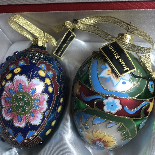 Joan River Egg Ornaments 8 Embellished Glitter Christmas Holiday Boxed Fancy - Picture 6 of 11