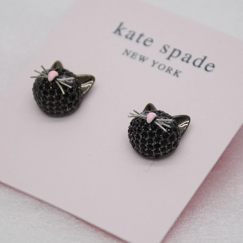 Kate spade jewelry cute enamel black fat cat stud post earings for girls women