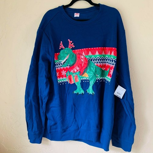 Mens Ugly Christmas Sweater Dinosaur XL 