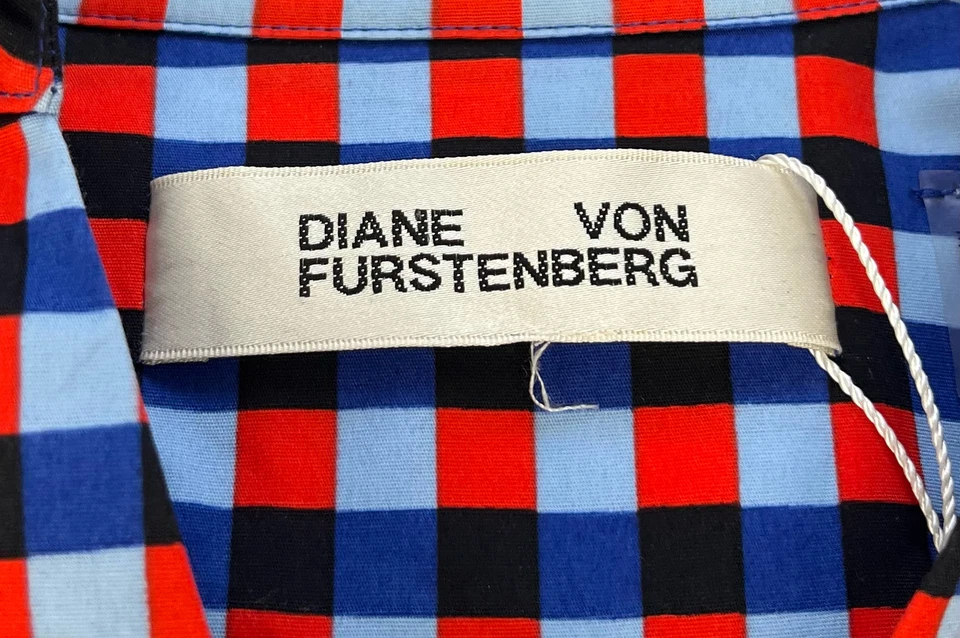 Vestido Camisa Midi Diane Von Furstenberg Rojo/Azul Picnic Cinturón Talla XS Foto 4 de 4