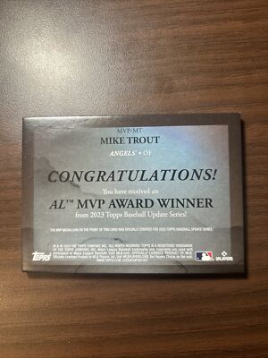 Mike Trout 2023 Topps Update /199 COMMEMORATIVE MEDALLION AL MVP