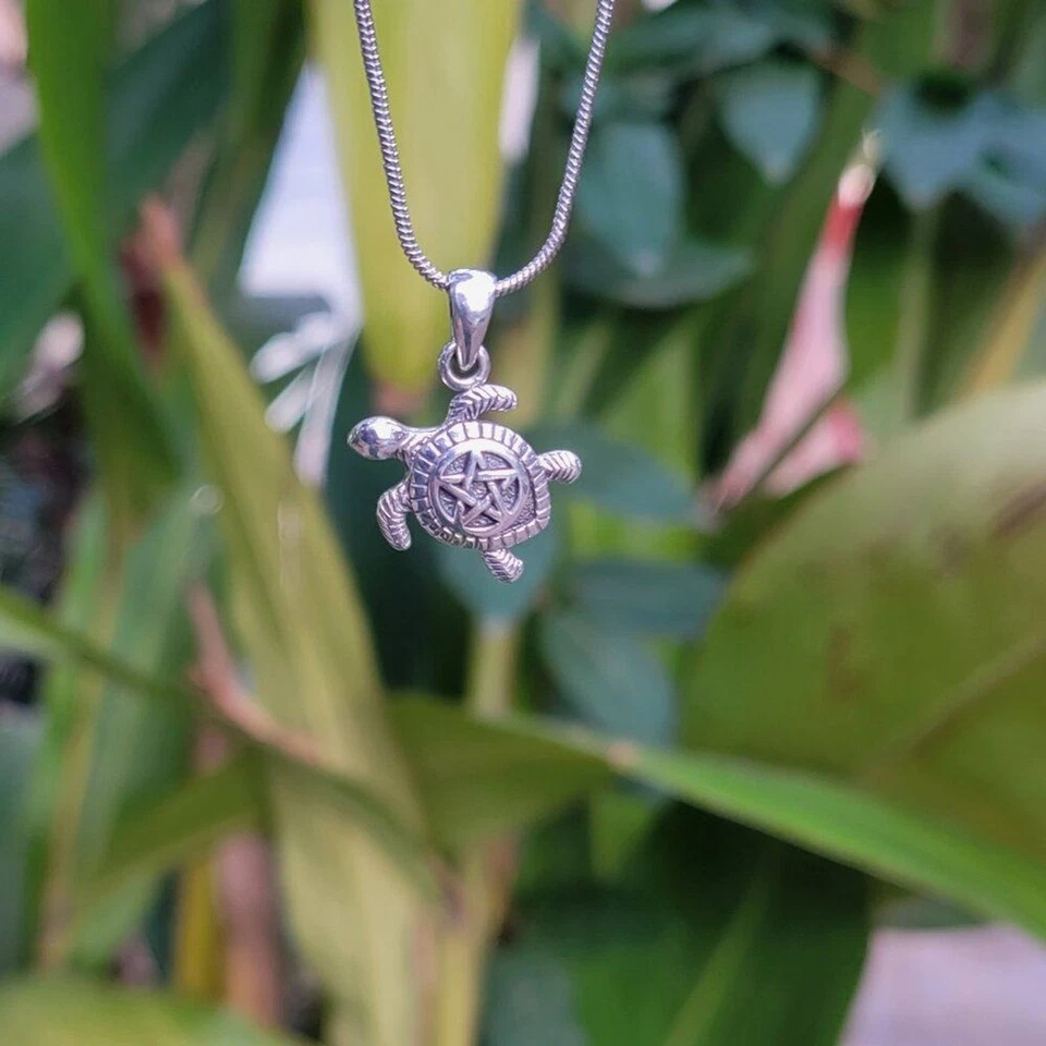 Sea Turtle with Pentacle Shell Protection Spiritual Sterling Silver Pendant - Image 2 of 4