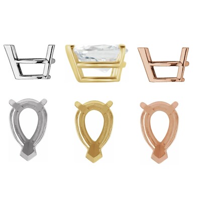 14K 18K PT950 Pear Unset Three 3 Prong Basket Head V-End Chevron Setting Mount