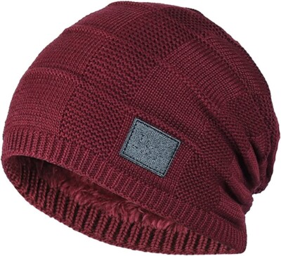 Beanie Hat Winter Hat - Casual Knit Skull Hat Warm Thick Fleece Socks (Red)