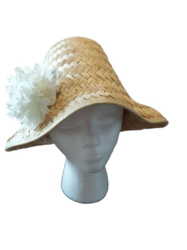 Vintage Sun Hat Orange Floppy Hippie Raffia Straw Beach  display picture 2