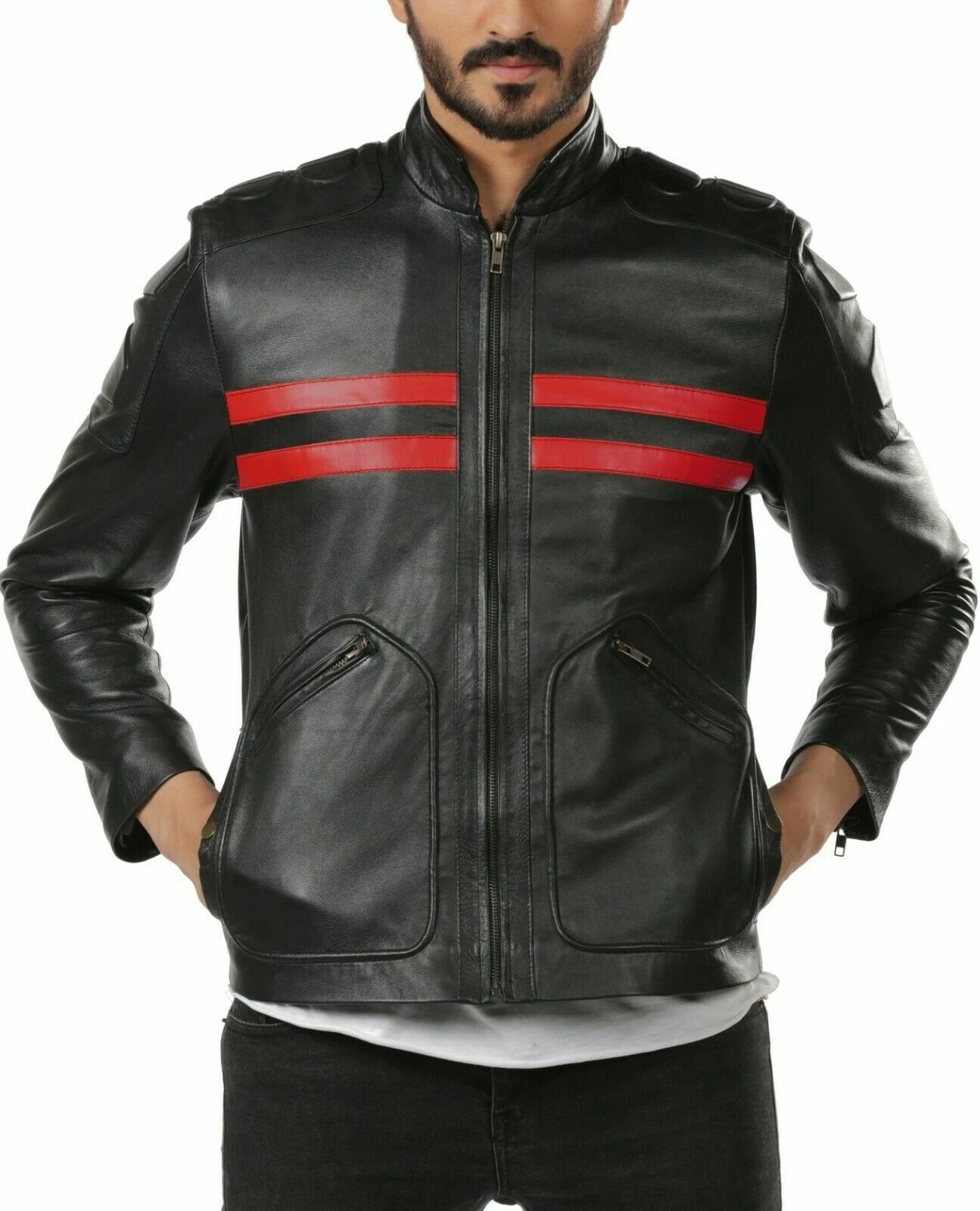 Men's Premium Style Black Designer Jacket 100% Genuine Real Leather Biker Coat