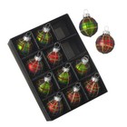 12 Mini Red and Green Tartan Design Christmas Baubles Colourful Home Accessory