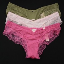 3 Victoria's Secret Lace Rose Satin Smooth High Leg Cheeky Panty Lot M MEDIUM