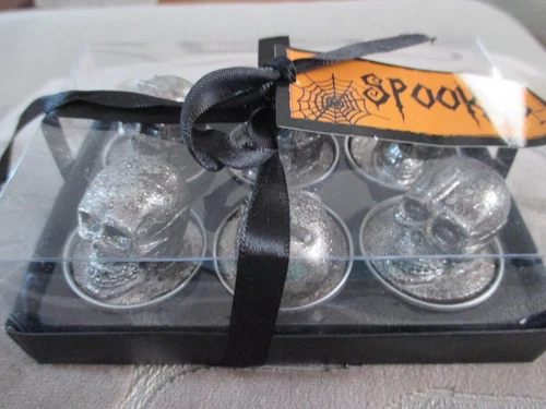 NWT Sparkly Silver Skull Tealight Candle Set of 6 - Cool & Creepy-Halloween!! image 3