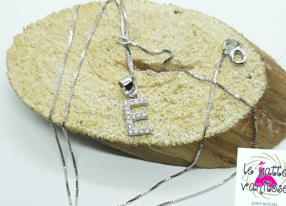 Collana con iniziale lettera Argento 925 Letterina personalizzata Rodiata Donna - Immagine 2 di 3