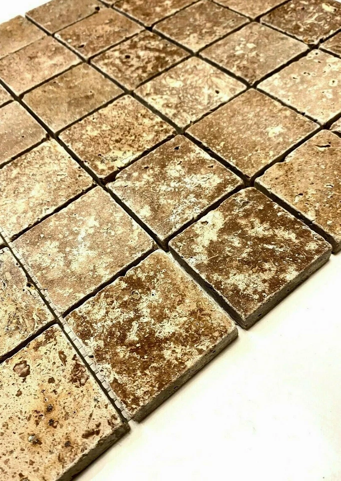 2x2 Noce Tumbled Aged Travertine Mosaic Tile Wall Floor - Image 2 of 3