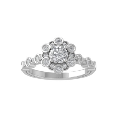 10K White Gold 1Ct Lab Grown Diamond Halo Engagement Ring Size 7 For Women