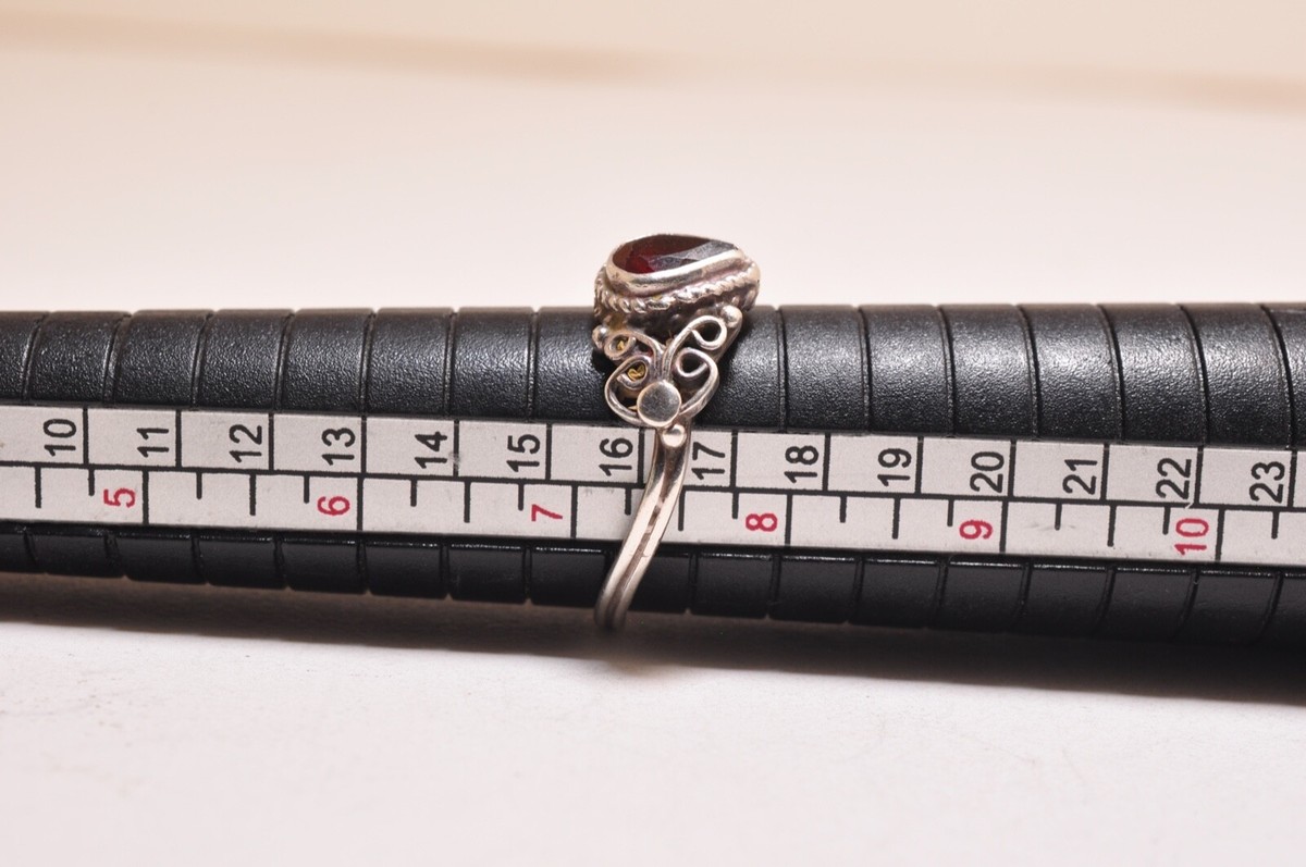 SILVER925 HEART RED STONE RING/シルバー/リング Red Stone Heart & Sterling Silver 925 Handmade Ring - 7-7.5