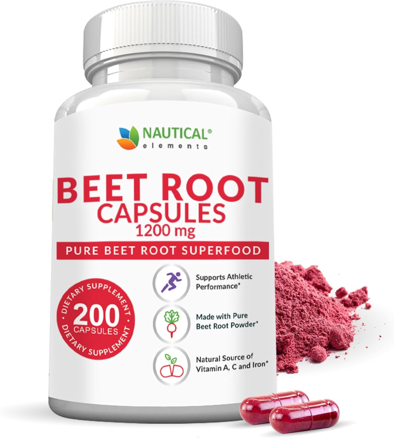 Beet Root Capsules – 1200mg, 200 Capsules – Supports Blood Pressure, Performance