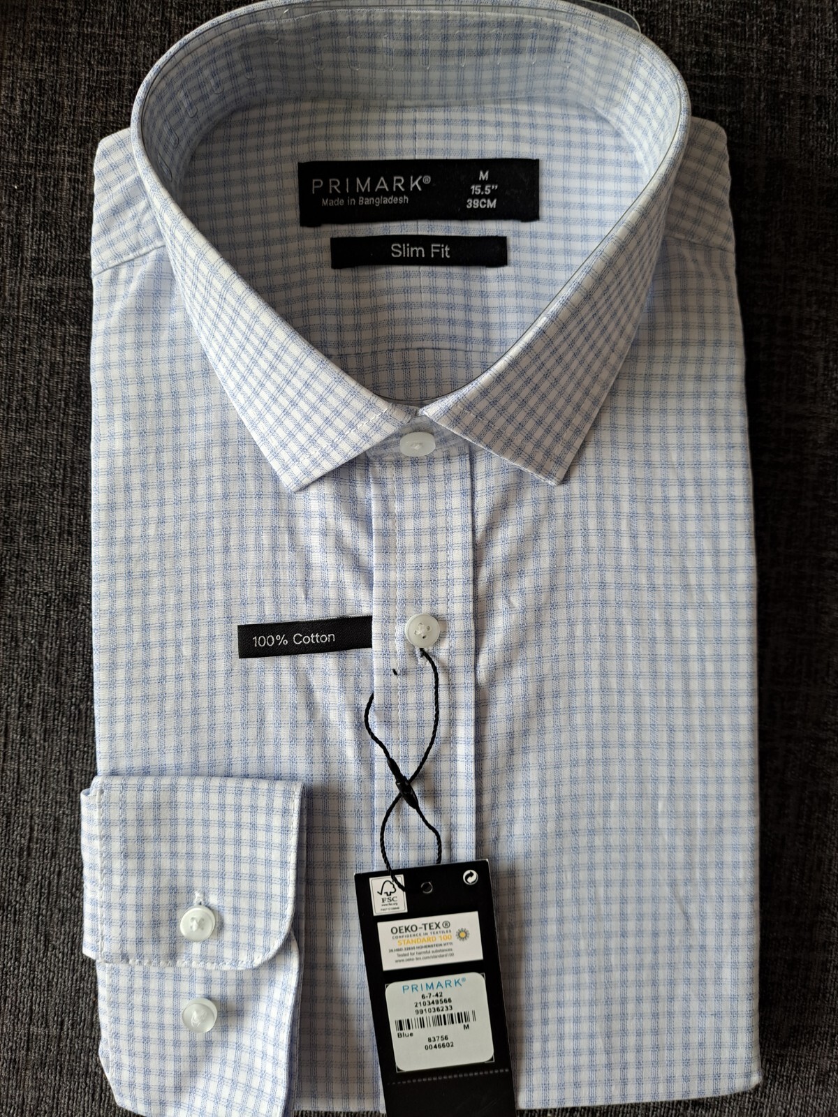 MEN'S PRIMARK LONG SLEEVE SHIRT SLIM FIT MEDIUM COLLAR 15.5