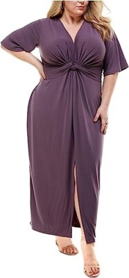 Kingston Grey PURPLE Women's Plus Tie Back Long T-Shirt Dress, US 1X | eBay