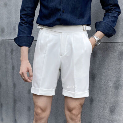 Men's Gurkha Shorts Naples High Waist Buckle Solid Thin Casual