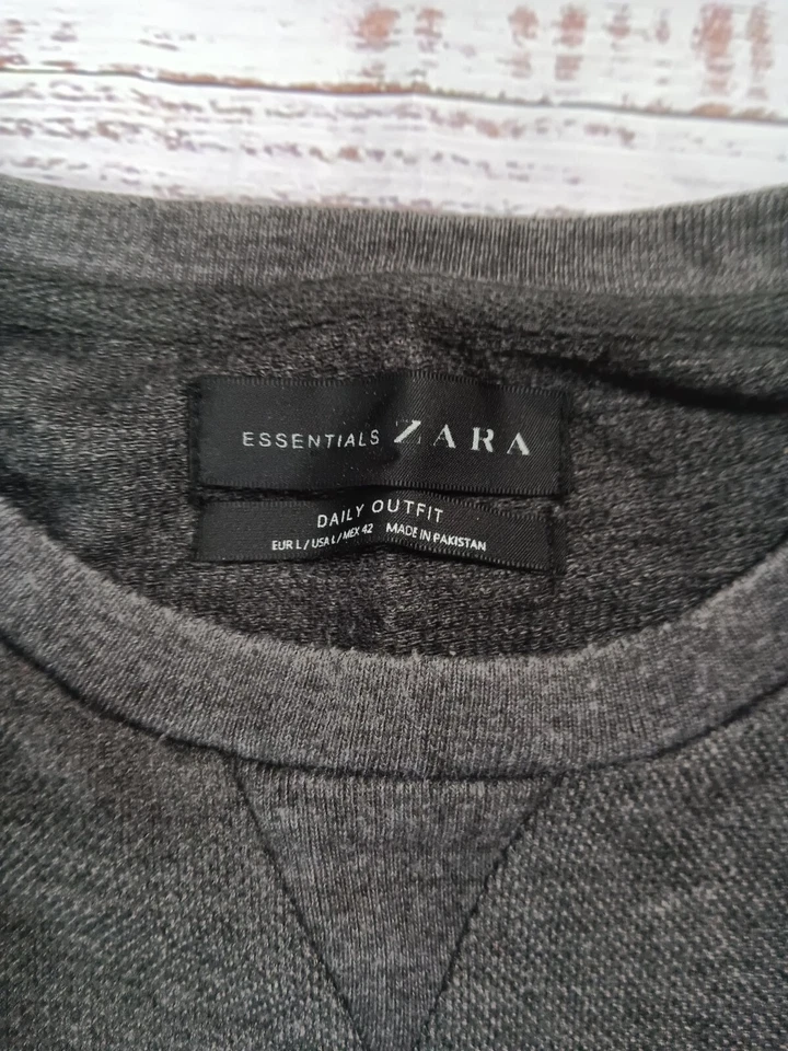 Zara Essentials Sweater Men’s Large Gray Pullover Crewneck Long Sleeve Casual  - Image 3 of 4