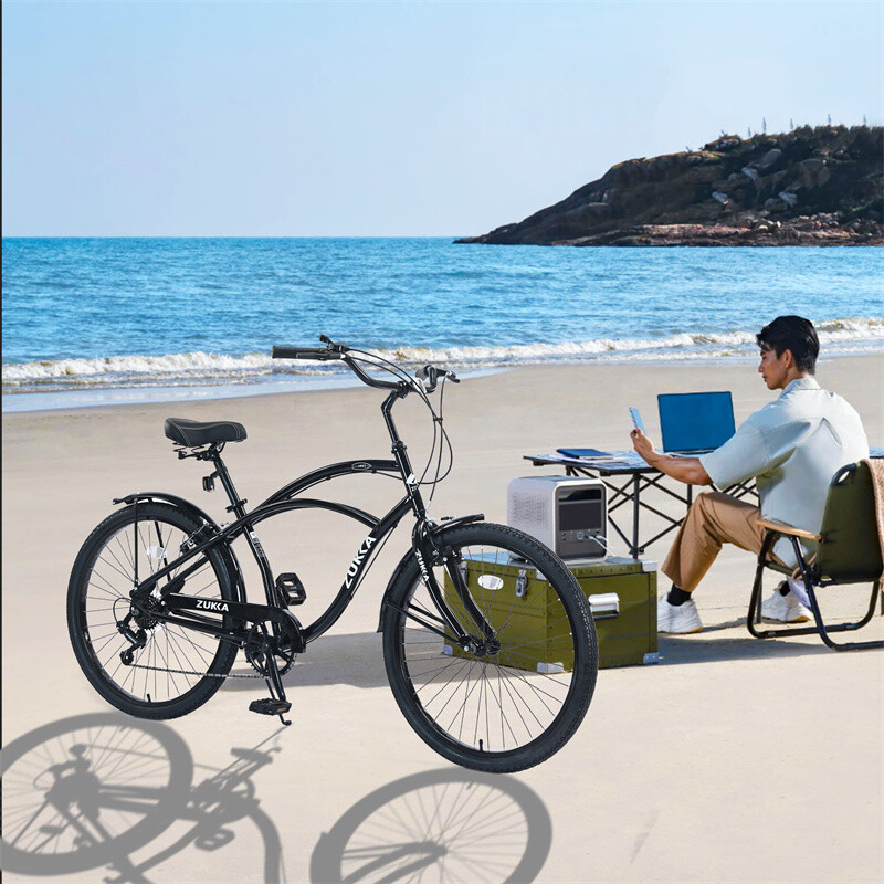 Black 7 Speed Bicycles, Multiple Colors 26" Inch Beach Cruiser Bike with Saddle