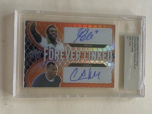 2022 Leaf Metal Forever Linked Pele Cafu Dual Auto Prismatic Orange 1/1 Brazil