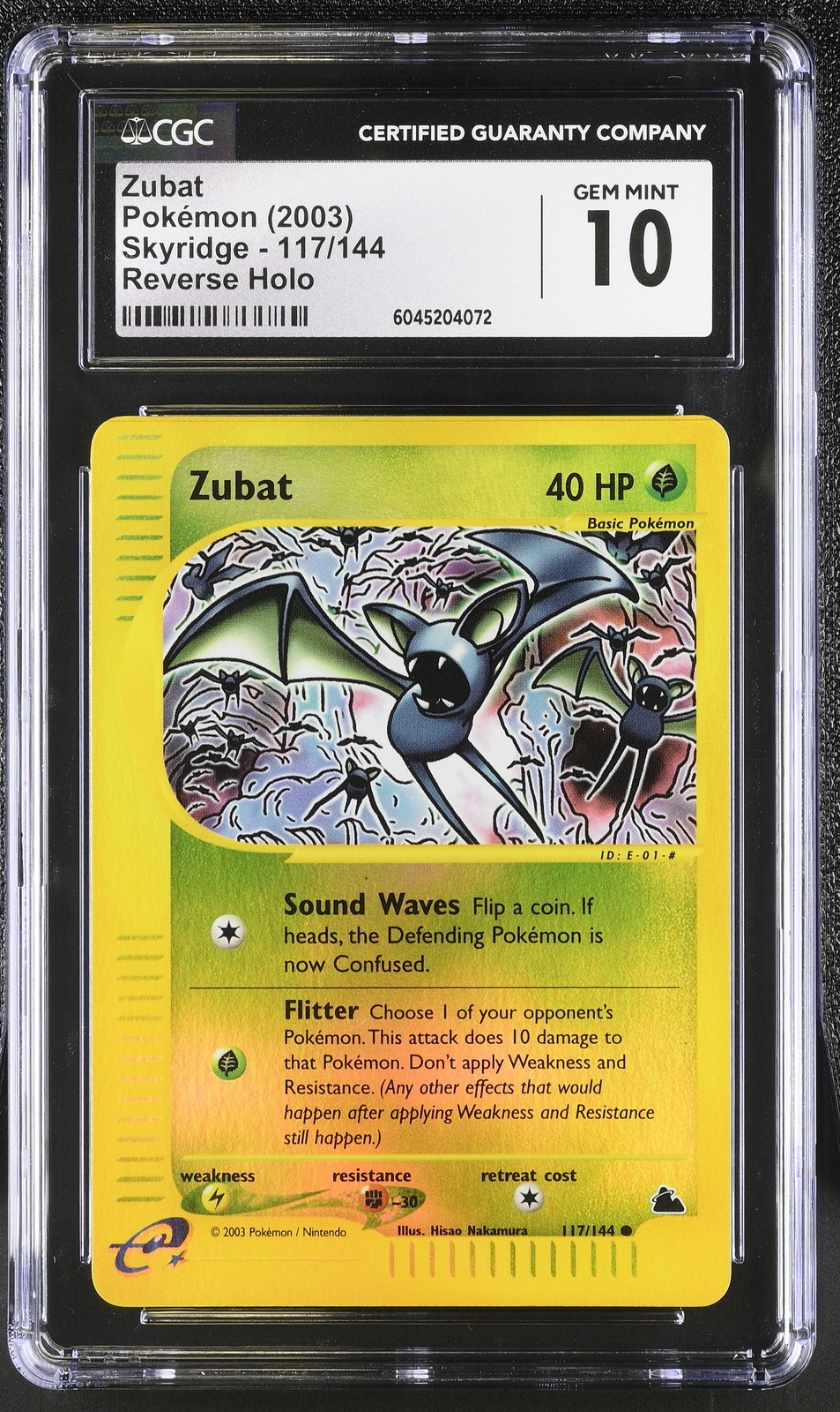 CGC 10 GEM MINT Zubat 2003 Skyridge 117/144 Reverse Holo Pokemon Card psa