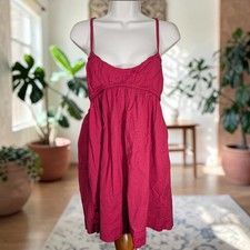 Free People Tell All Mini Dress Small Red Lace Up Open Back Linen Blend Pockets