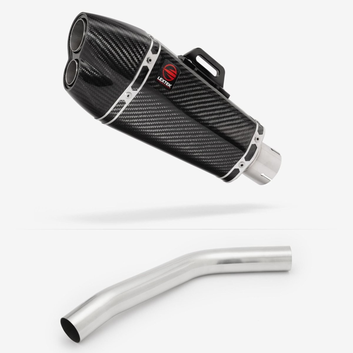 Lextek Carbon Fibre XP13C 210mm Exhaust with Link Pipe Silencer Chrome Polished