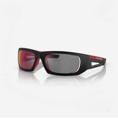 Prada Linea Rossa PS02YS Sonnenbrille mattschwarz rot verspiegelte Gläser Made in Italy