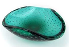 Vintage Murano Bullicante Controlled Bubbles Emerald Green Art Glass Bowl Italy