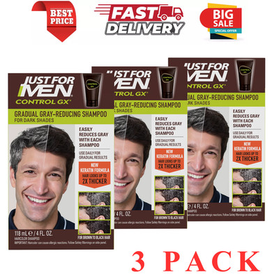 Just For Men Control GX Grey Reducing Shampoo 4 fl oz 3 Pack Gradually Color