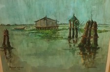 Superb Venice Pellestrina Oil Signed Maryse Granet Provencal Painter Dated 88